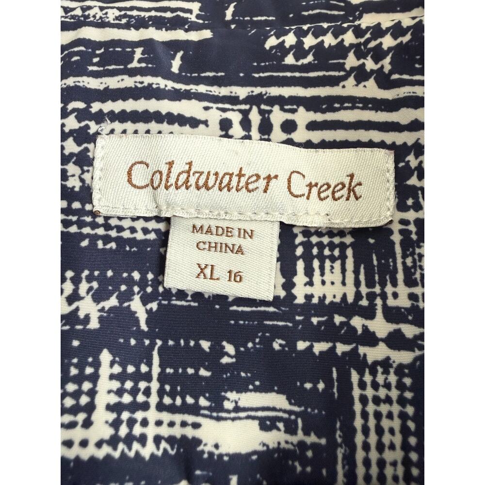 Coldwater Creek Abstract Print Rain Trench Jacket Womens Size XL 16 Navy Pockets - Picture 10 of 12